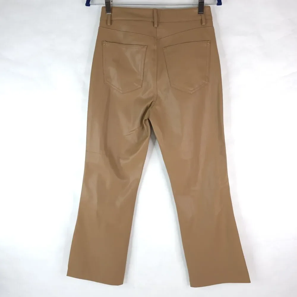 Zara Pants Womens 4 (27x25.5) Vegan Brown Faux Leather Flare Mid Rise‎